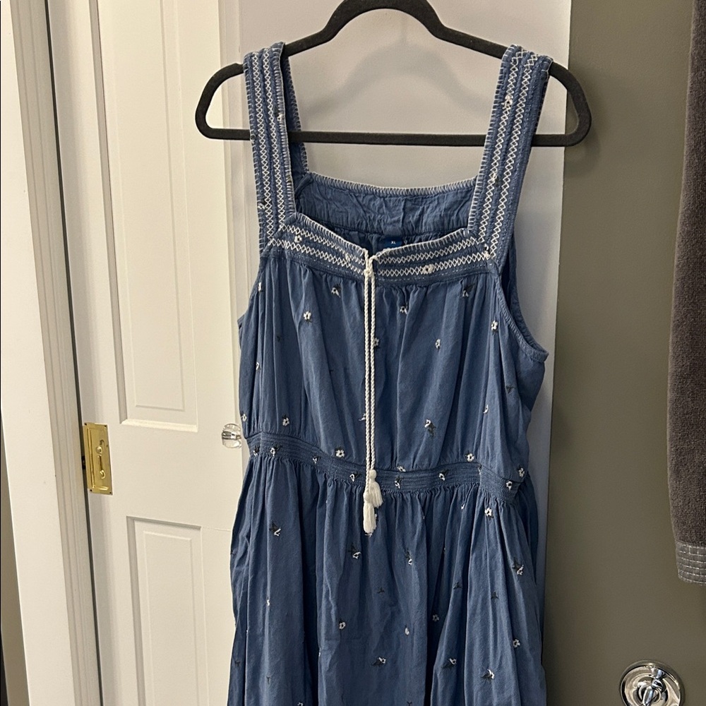 Old Navy Denim Blue Maxi Dress with Cream Details
